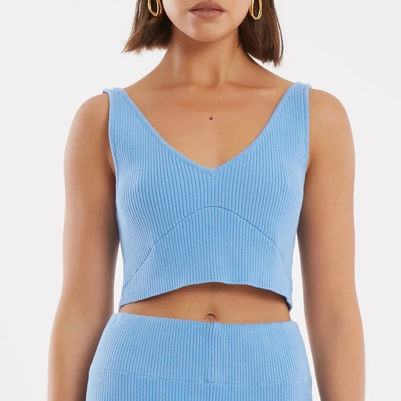 Zulu & Zephyr Siesta Cotton Blend Knit blue Crop Top - Picture 1 of 5